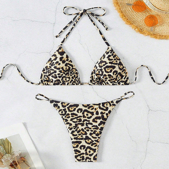 Damen Triangel-Bikini mit modischem Leopardenmuster Shopnory