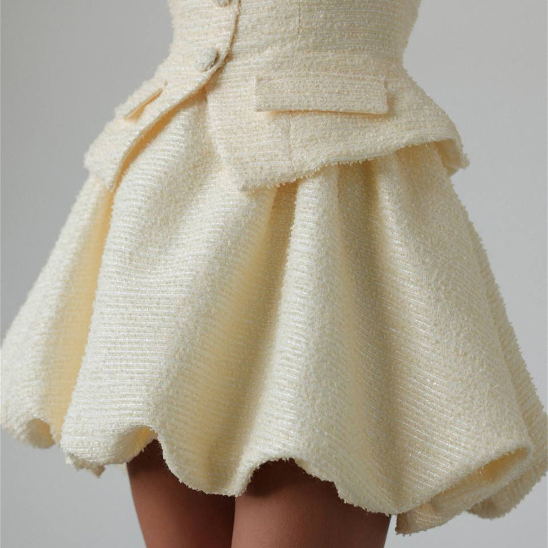 Damen Figurbetontes Tweed-Minikleid mit Schößchen und Knopfleiste Shop Nory