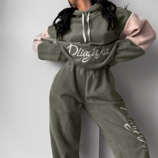 Damen kuscheliges Hoodie-Set mit kontrastärmel, elastischer High-Waist-Jogginghose und überschnittener Kapuze Shop Nory