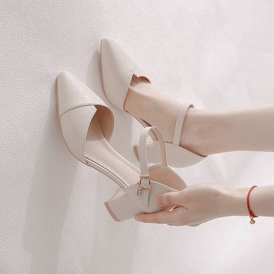 Damen elegante Halbschuhe mit modischer Schnallenverzierung und stabilen Blockabsatz