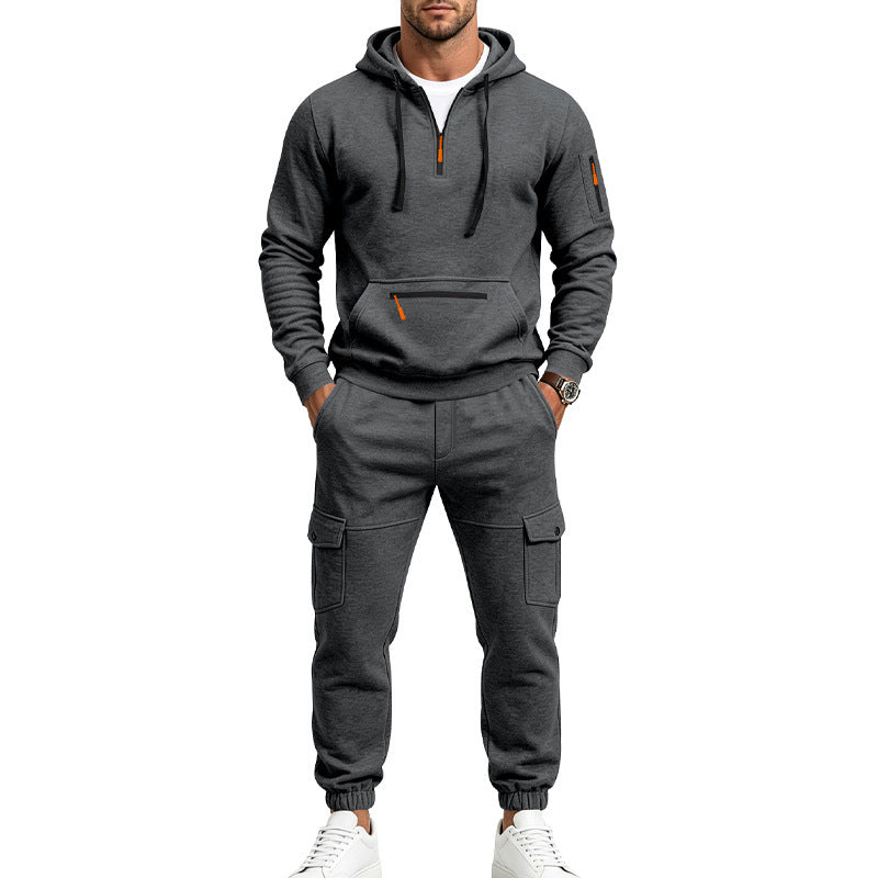 Herren Zweiteiliges Fleece-Loungewear-Set mit Halbzip-Kapuze und Cargo-Jogger Shop Nory