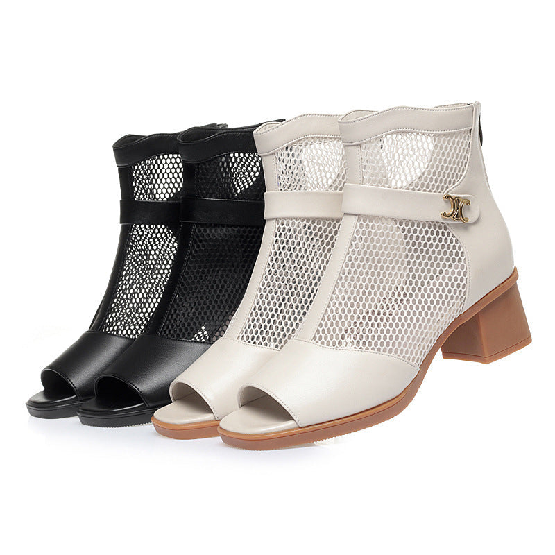 Damen Modische Ankle Boots mit luftiger Netzstruktur und eleganter Schnalle