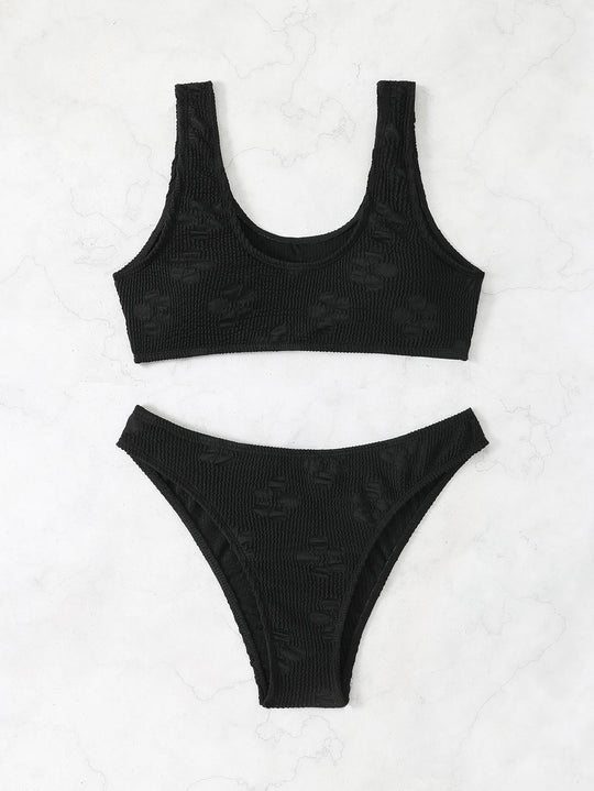 Damen Bikini-Set mit strukturiertem Oberteil und hoch geschnittenem Slip