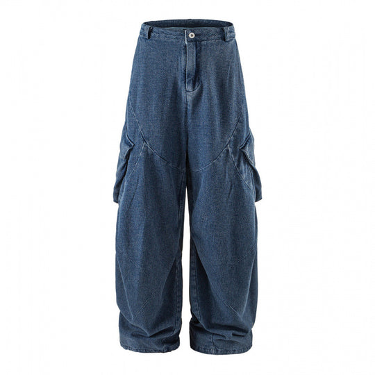 Unisex Weite Cargo-Jeans mit hoher Taille, Panelnähten und aufgesetzten Klappentaschen Shop Nory