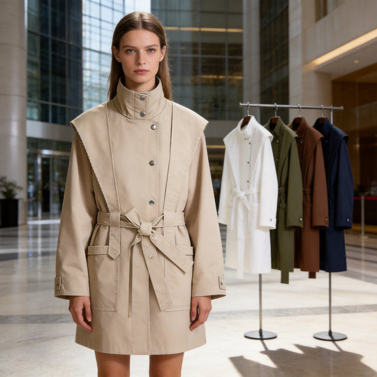 Damen Übergangsjacke mit Cape-Detail und Bindegürtel Shop Nory