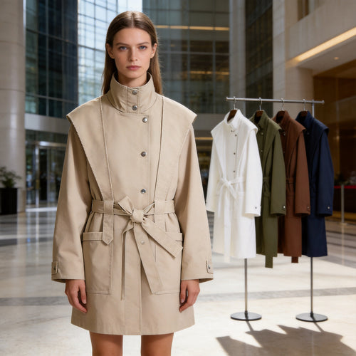 Damen Übergangsjacke mit Cape-Detail und Bindegürtel Shop Nory