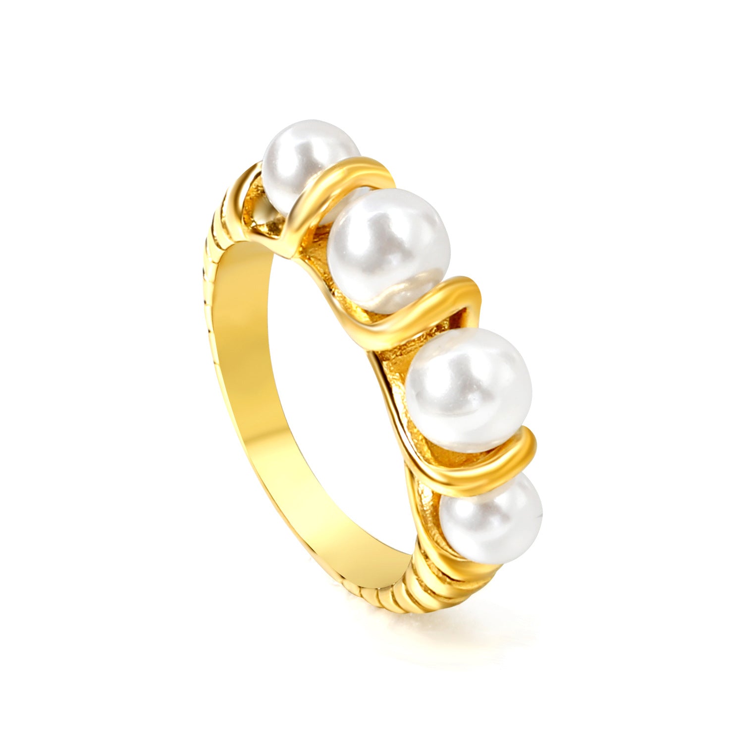 Damen verstellbarer Goldplattierter Edelstahlring mit Perlenbesatz Shop Nory