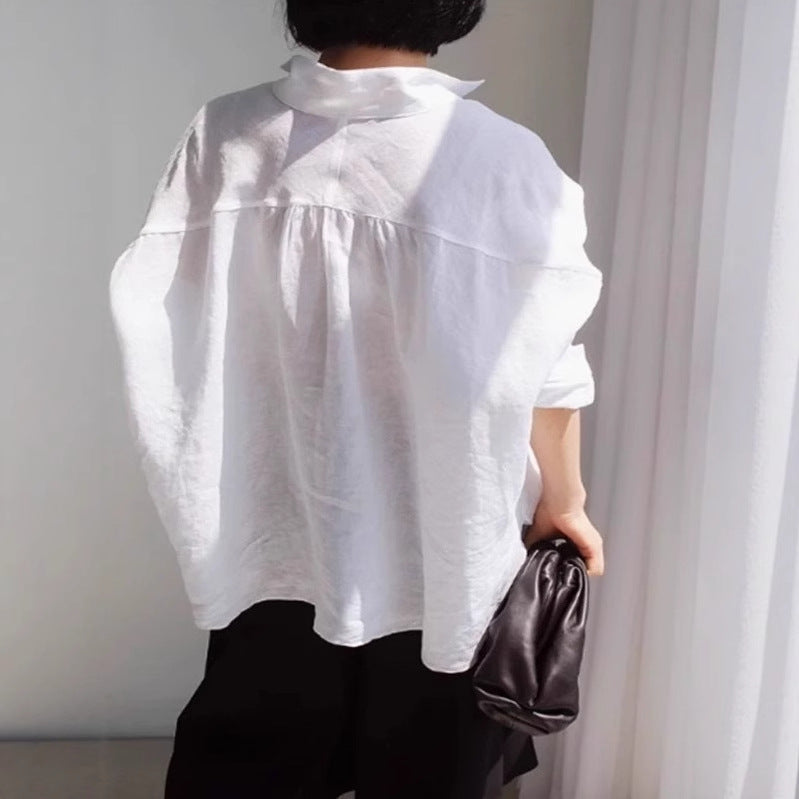 Damen Oversize-Leinenbluse mit geraffter Rückenpasse und krempelbaren Ärmeln Shop Nory