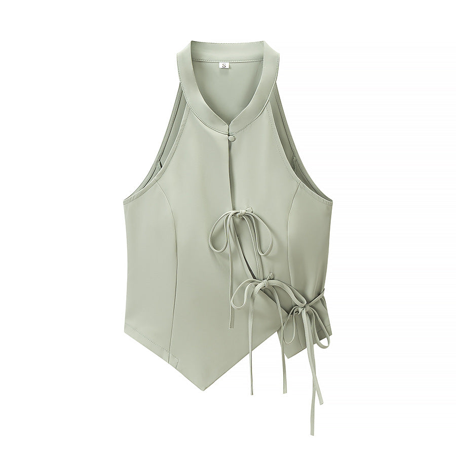 Damen Zweiteiliges tailliertes Weste- und weites Hosen-Set mit Schnürdetail Shop Nory