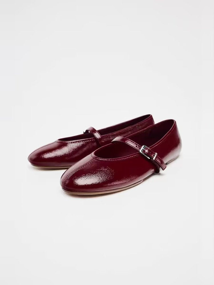 Damen Ballerinas mit verstellbarem Riemen und glänzendem Obermaterial