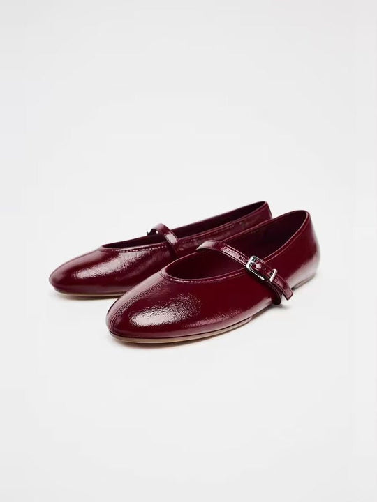 Damen Ballerinas mit verstellbarem Riemen und glänzendem Obermaterial