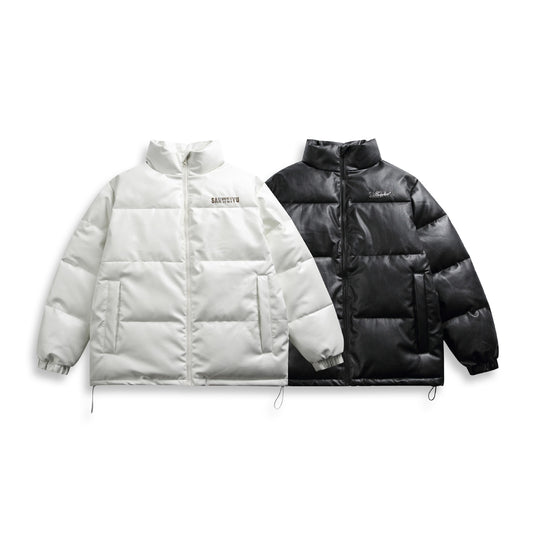 Unisex Kurz geschnittene matte Thermo-Pufferjacke mit minimaler Nahtführung und Tunnelzugsaum Shop Nory