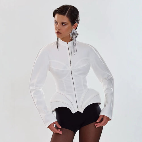 Damen Figurformende Korsagen‑Jacke mit tailliertem Schnitt und Stehkragen Shop Nory