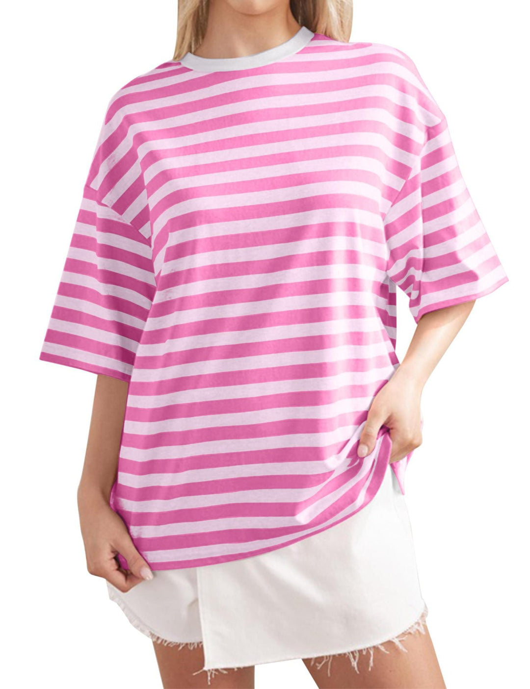 Damen Lässiges Oversized T-Shirt mit gestreiftem Muster