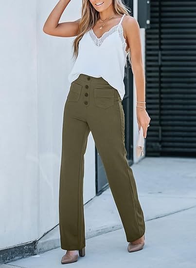 Damen Hochtaillierte weite Hose mit Knopfleiste und aufgesetzten Taschen Shop Nory