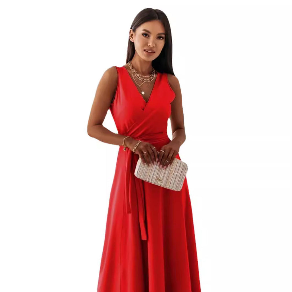 Damen Elegantes Wickelkleid mit verlängertem Saum Shopnory