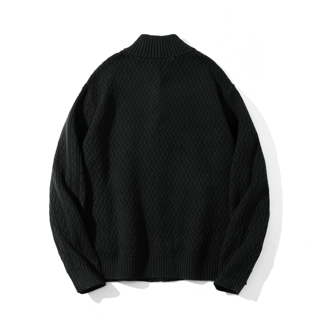 Unisex strukturierte Strick‑Zipjacke mit hohem Rippkragen und Kängurutaschen Shop Nory