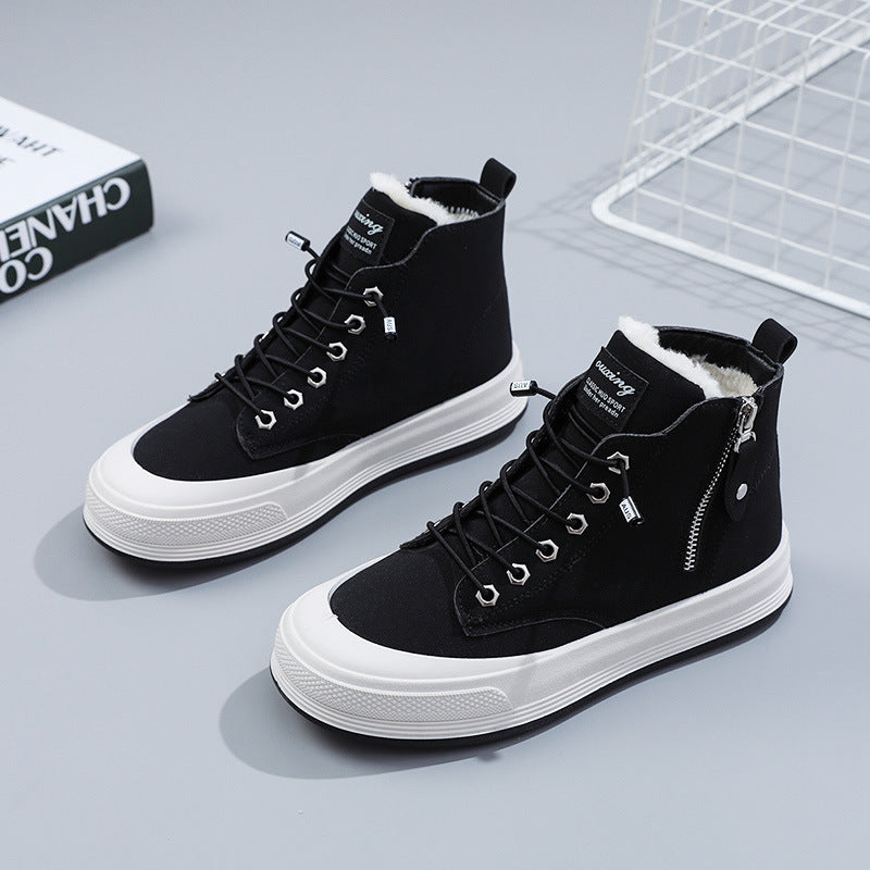 Damen Hohe Sneakers mit kuscheligem Innenfutter und robustem Zipper Shopnory