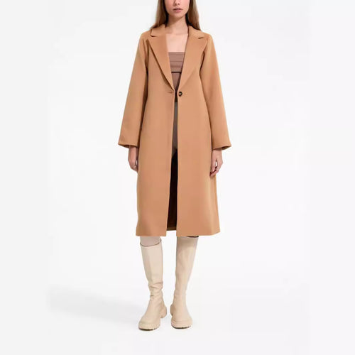 Damen Midilanger Einreihiger Wollmix-Mantel mit minimalistischem Schalkragen Shop Nory