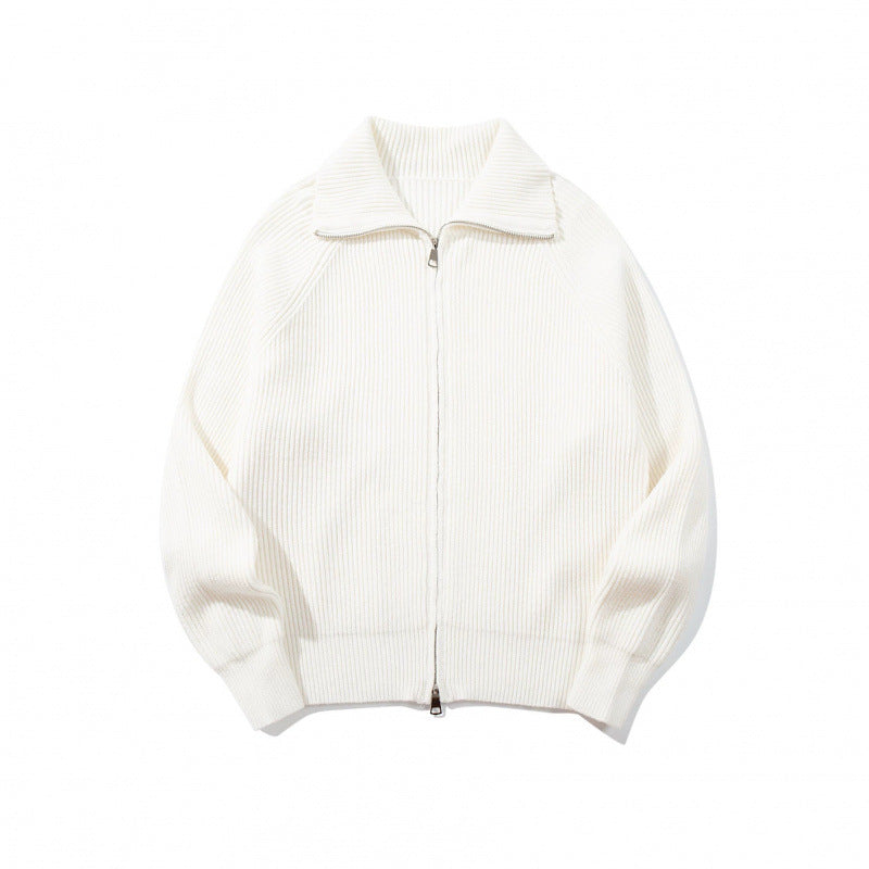 Unisex Grobgerippte Zip-Strickjacke mit Stehkragen, Raglanärmeln und Zwei-Wege-Reißverschluss Shop Nory