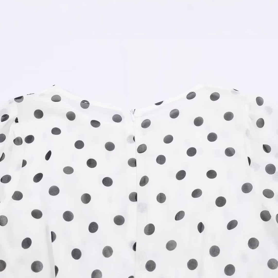 Damen Midikleid im Retro-Punkte‑Look mit taillierter Schnittführung und Ballonärmeln Shop Nory