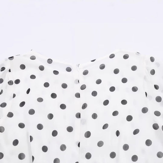 Damen Midikleid im Retro-Punkte‑Look mit taillierter Schnittführung und Ballonärmeln Shop Nory
