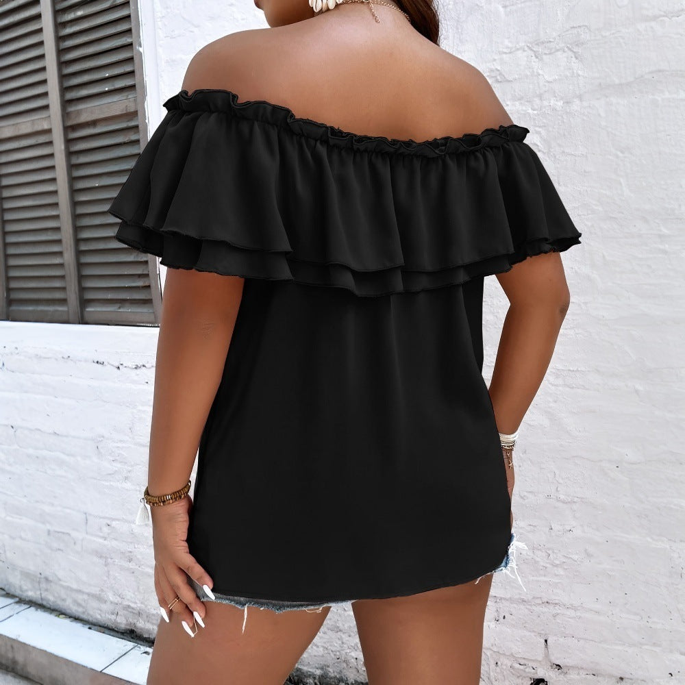 Damen Off-Shoulder Oberteil mit Schleifen-Details und Rüschensäumen