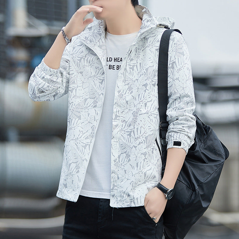 Herren leichte Kapuzen-Windjacke mit floralem Alloverprint, wasserabweisender Shell und elastischen Bündchen Shop Nory