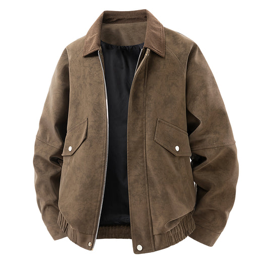 Herren Kurze Wildleder-Bomberjacke mit Cordkragen Shop Nory