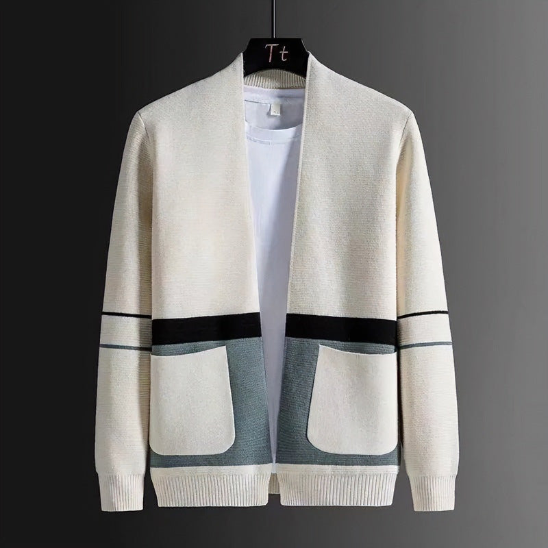 Herren Offene Strickjacke im Colorblock‑Design mit aufgesetzten Taschen und geripptem Saum Shop Nory
