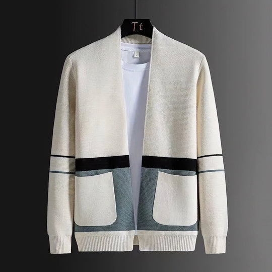 Herren Offene Strickjacke im Colorblock‑Design mit aufgesetzten Taschen und geripptem Saum Shop Nory