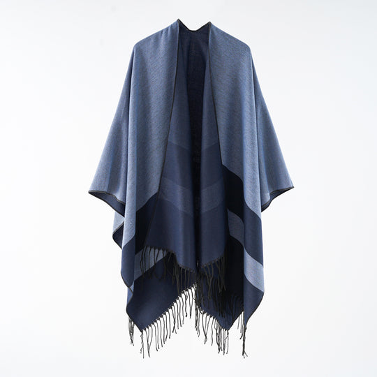 Damen Multifunktionaler Fransen‑Wickelponcho aus Wollmix mit doppellagigem Fall Shop Nory