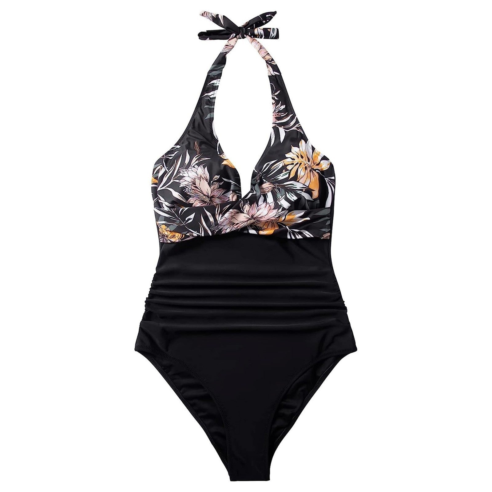 Damen Einteiler Badeanzug mit floralem Wickel-Design und verstellbaren Trägern