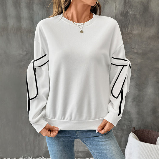 Damen Sweatshirt mit Zierstreifen und Schleifendetail an den Ärmeln Shop Nory