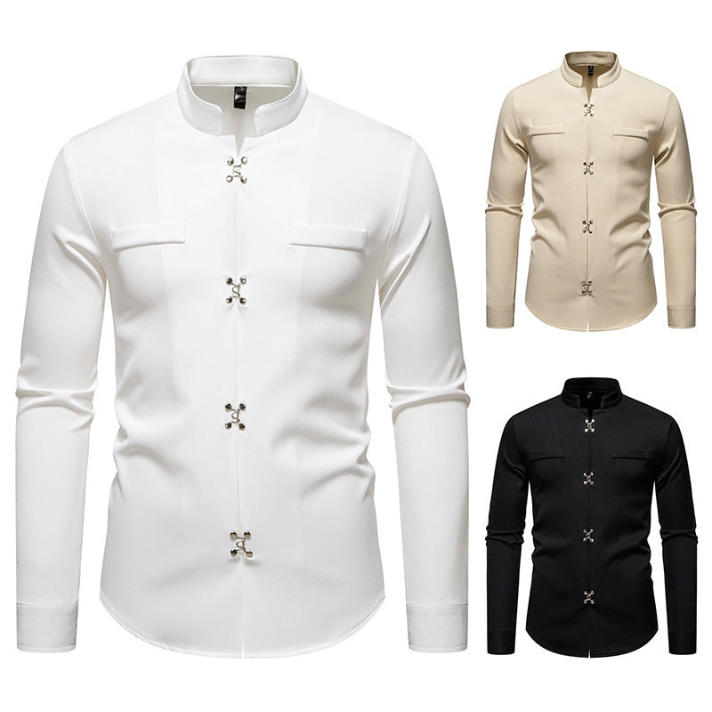 Herren Hemd mit asiatischem Knopfdesign Shopnory