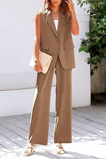 Damen ärmelloses Blazer-Set mit weit geschnittenen Hosen