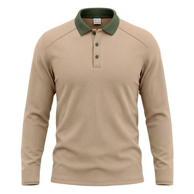 Herren Langarm-Poloshirt mit gerippter Kontrastkragen und feiner Waffelstruktur Shop Nory
