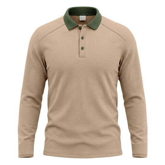 Herren Langarm-Poloshirt mit gerippter Kontrastkragen und feiner Waffelstruktur Shop Nory