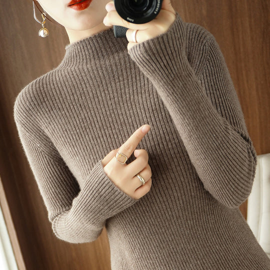 Damen Körperbetonter Rippenstrick-Rollkragenpullover mit Stretch-Effekt Shop Nory