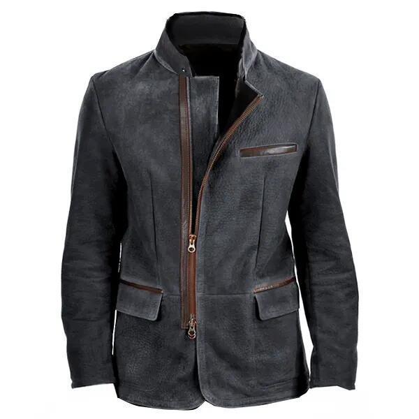 Herren Lederjacke mit hohem Stehkragen und asymmetrischem Zweiwege-Reißverschluss Shop Nory