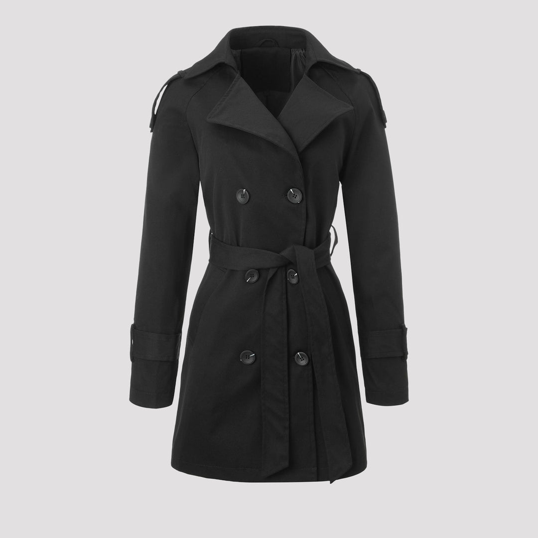 Damen Taillierter Trenchcoat mit Bindegürtel, Schulterriegeln und Metallring-Details Shop Nory