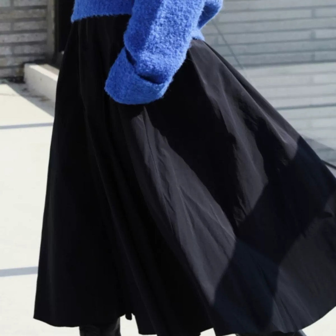 Damen Weit schwingender Midirock mit Gummibund und Eingrifftaschen Shop Nory