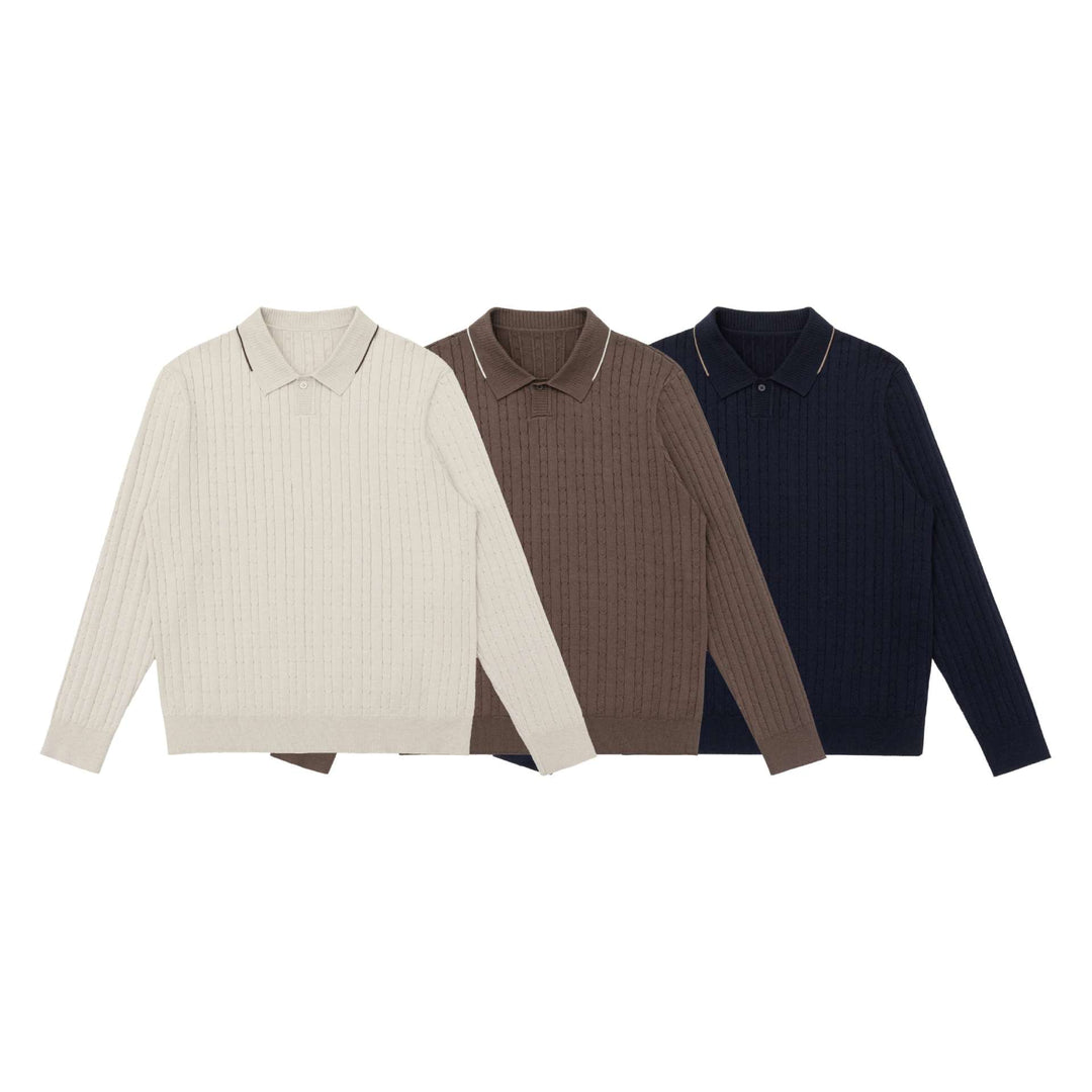 Herren Zopfstrick-Polokragenpullover mit halber Knopfleiste Shop Nory