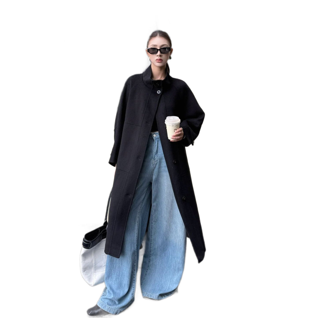 Damen Oversize Wollmantel mit Stehkragen und großen Pattentaschen Shop Nory