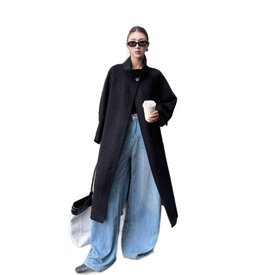 Damen Oversize Wollmantel mit Stehkragen und großen Pattentaschen Shop Nory
