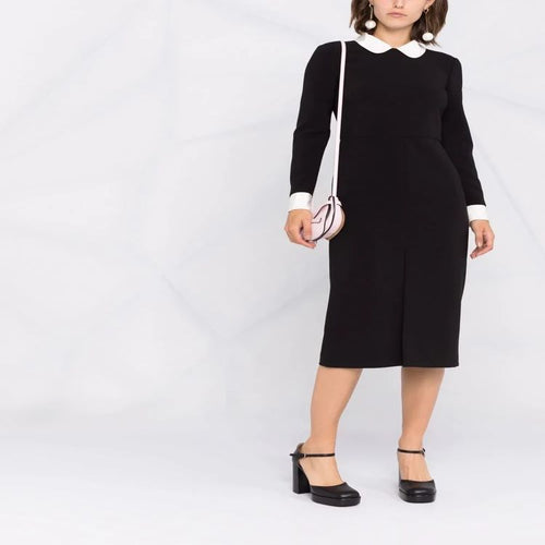 Damen Midikleid mit Peter-Pan-Kragen, tailliertem Schnitt und langen Ärmeln Shop Nory