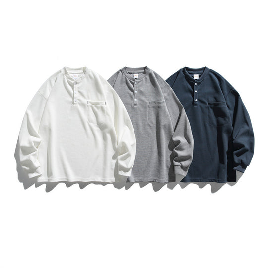 Unisex Oversize Waffel-Henley mit Raglanärmeln und Brusttasche Shop Nory