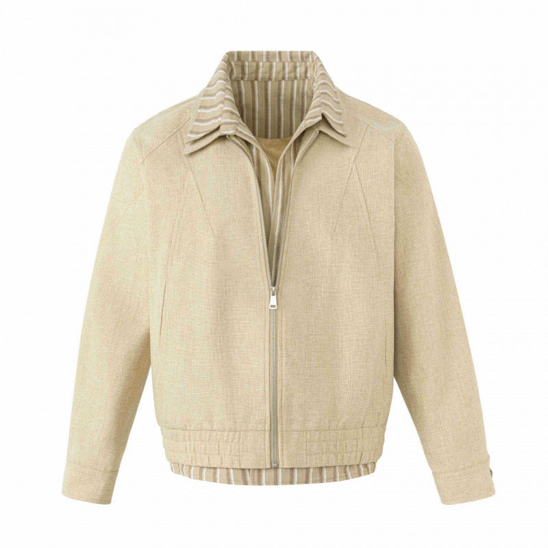 Unisex Leichte Boxy-Übergangsjacke aus Leinenmix mit Reverskragen und innen gestreiftem Besatz Shop Nory