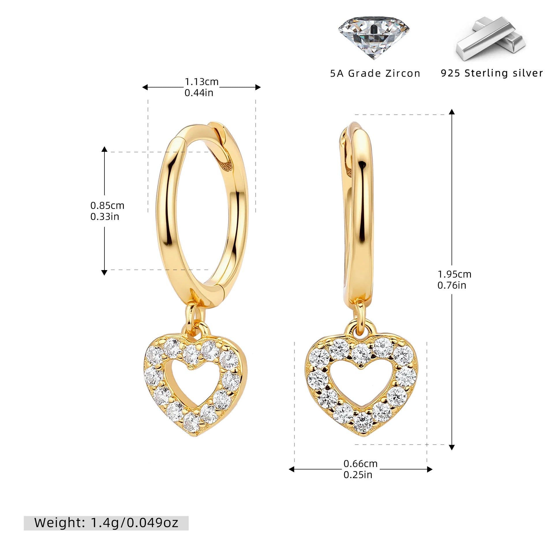 Damen Ohrhänger mit herzförmigem Zirkonanhänger aus hochwertigem 925 Sterling Silber Shop Nory