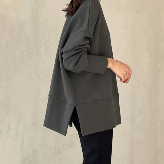 Damen Boxy-Sweatshirt mit verlängerter Saumblende, seitlichen Schlitzen und Raglanärmeln Shop Nory